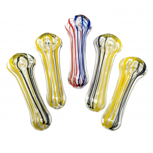 3.5" Dual Color Ribbon Streak Clear Body Spoon Hand Pipe - (Pack of 5) [ZD253]